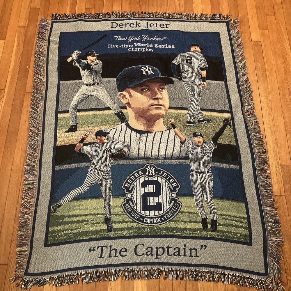 Vintage New York Yankees Derek Jeter The Captain Tapestry Throw Blanket 48x60"
